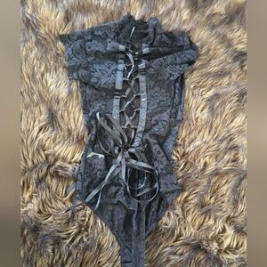 Fashion Nova NWOT Black Lace Collared Lingerie Teddy